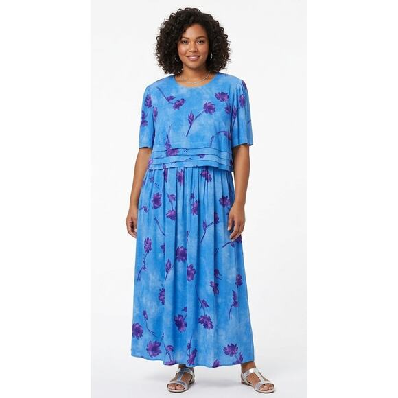 karin stevens Dresses & Skirts - KARIN STEVENS Women's Vintage Floral Maxi Dress XL Rayon Blue Purple Summer